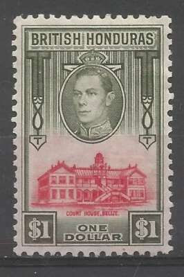 British Honduras KGVI 1938 SG 159 Sc 124 $1 dollar scarlet & olive MVLH CV £40+ Foto 1 de 2