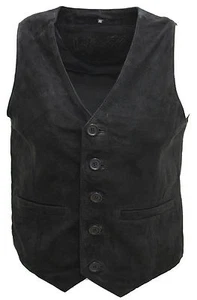 Men's Goat Suede Classic Smart Black Leather Waistcoat - Picture 1 of 4
