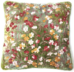 Anke Drechsel Kissen RAYMON Shaded Mint Bestickt Seiden Samt Rosen Kissen Grün - Bild 1 von 15