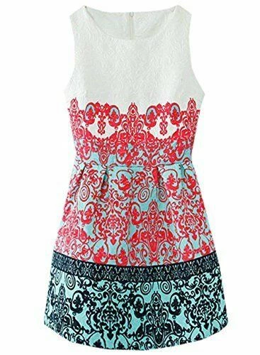 Vestido para mujer Sheinside blanco sin mangas rojo verde floral bordado pequeño Foto 1 de 1