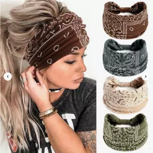 Boho Style Paisley Bandana Wide Knotted Headband Hair Tie Turbon 1005 - Picture 1 of 10