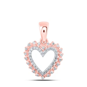 10K Rose Gold Womens Round Diamond Heart Pendant 1/8 Cttw - Picture 1 of 2