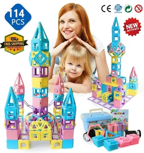 114 Pcs Castle Construction Magnetic 3D Tiles Building Blocks Toys for Kids 3+ - Picture 1 of 9