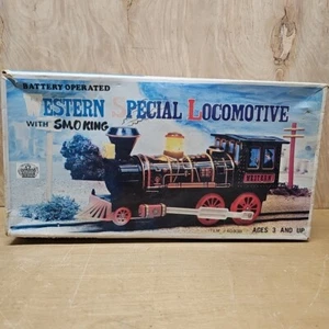 Vintage Western Sonderlok batteriebetrieben Blechspielzeug Zug & Box funktioniert nicht - Bild 1 von 18