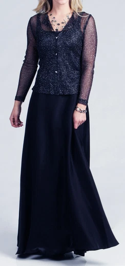 Новый выпуск Нью-Йорк 2 изделия открытый трикотажа платье и кардиган комплект - темно-синий блестящий-16 - Изображение 1 из 4