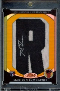 Parche de carta autógrafa Topps Finest Madison Bumgarner 2010 refractor dorado RC/10 - Imagen 1 de 2