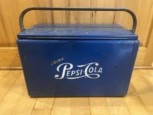 Vintage Cronstroms Cooler Drink Pepsi Cola Embossed Blue Hinged Advertising Rust - Picture 1 of 24