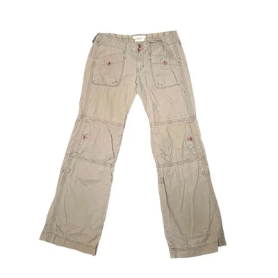 Vintage Abercrombie & Fitch Womens M Khaki Linen Blend Cargo Pants Low Rise Flaw - Image 1 of 4