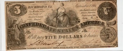 T-36 PF-4 1861 $5 Confederate Paper Money - Image 1 of 2