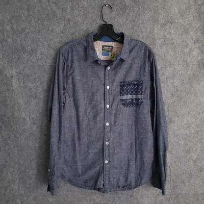 Modern Amusement Shirt Mens Size Medium Button Up Linen Blue Denim Long Sleeve M - Image 1 of 4