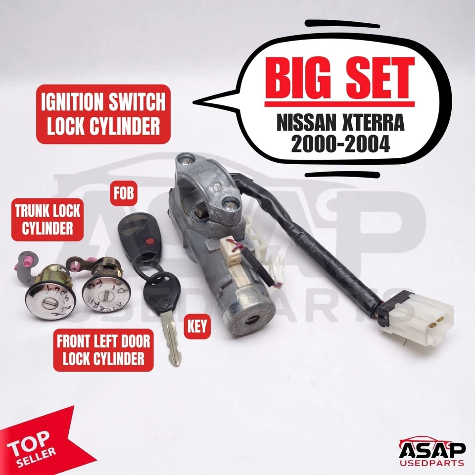 🍎 INTERRUPTOR DE ENCENDIDO + JUEGO DE CILINDROS DE CERRADURA DE PUERTA + LLAVE + LLAVERO NISSAN XTERRA 2000-2004 Foto 1 de 4