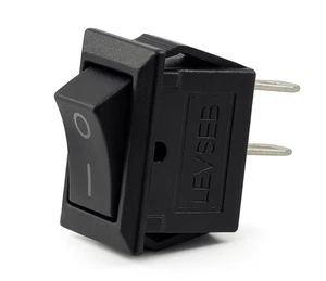 Mini-Wippenschalter 250V 3A AC/DC, schwarz rechteckig 9 x 13 mm, 2 Polig EIN/AUS - Picture 1 of 6