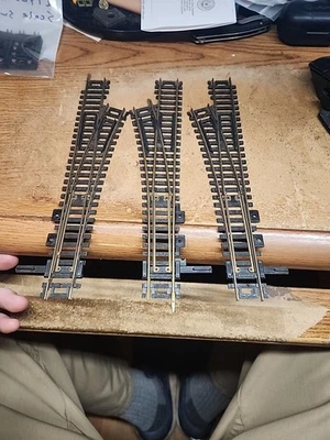 Lot of 3 HO Scale Left (2) & Right (1) Track Switches, Vintage, Manual Atlas + - Image 1 of 4