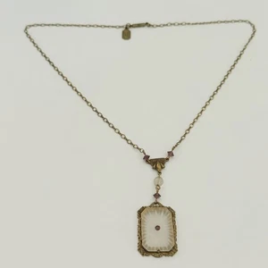 Collana Vintage Kingston NY Firmata Vetro Canfora Trasparente Cristallo Viola Tono Oro - Foto 1 di 10