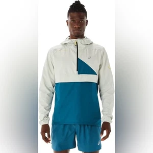 ASICS MEN'S FUJITRAIL ANORAK Ink Teal/Light Sage S - Picture 1 of 7