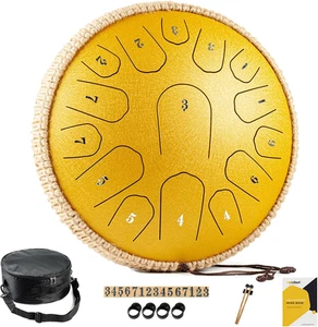 Steel Tongue Drum Handpan - Tamburo in Acciaio 13 Pollici 15 Note - Set Professi - Foto 1 di 12