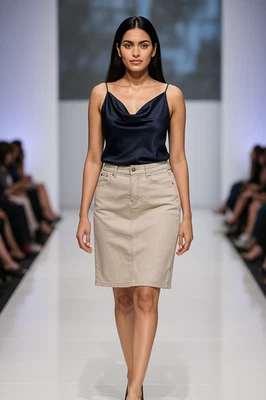 Jaclyn Smith Women's Beige Denim Skirt – Classic Everyday Wear, Size 14 - Image 1 of 4