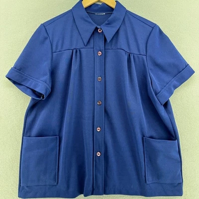 Camisa de los años 70 de ocio abuela tareas abotonada manga corta top azul talla M de colección años 70 Foto 1 de 4