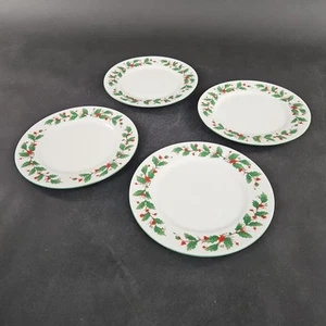 Noel Set 4 Piatti Insalata Pane Foglie di Agrifoglio Bacche Cerchio Verde Vacanze - Foto 1 di 8