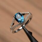 Natural London Blue Topaz Ring 925 Sterling Silver Topaz Oval Ring For Her