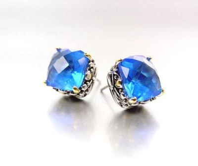 Pendiente de cristal topacio azul real filigrana balinesa oro plata PETITE de diseñador Foto 1 de 4