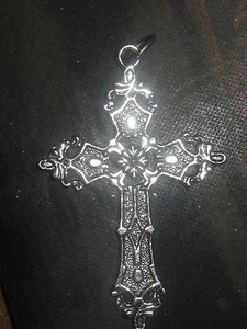 WHOLESALE LOT OF 10 LARGE METAL ALLOY 50MM SILVER GOTHIC CROSS PENDANT CHARMS - Picture 1 of 2