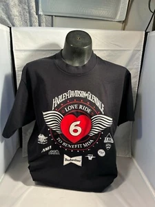 RARE Vintage 80's HARLEY DAVIDSON Love Ride 6 Shirt Motorcycle Size L - BLACK - Picture 1 of 9