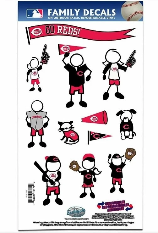 2 Set! Cincinnati Reds Outdoor Rated Vinyl Family Decals MLB Licensed Baseball - Image 1 of 1