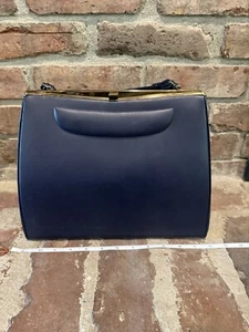 VTG VERDI Kelly Hand Bag Pocketbook Purse Blue Top Lock Lined Vinyl MCM Mod BUB - Picture 1 of 11