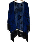 ASTR the Label Womens Fringe Velvet Kimono Jacket Size Medium Navy Blue Black