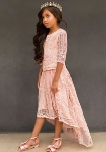 Joy Folie Mia Girls Skirt Hi-Lo Asymmetrical Pink Lace Size 7 Midi Long - Picture 1 of 9