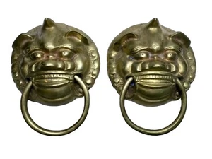 Vintage Door Knockers Handles Hardware SOLID BRASS Asian Tiki Exotica LARGE 7” - Picture 1 of 9