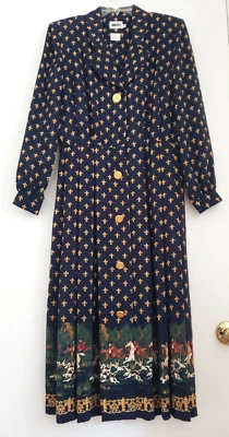 Vestido LESLIE FAY Plus Size Vintage Anos 80 Francês Equestre Botão Frontal Camisa - Imagem 1 de 4