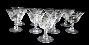 9 Fostoria Camellia Pattern Etched Floral Rose Sherbet Dish Stemmed Footed Glass - Picture 1 of 4