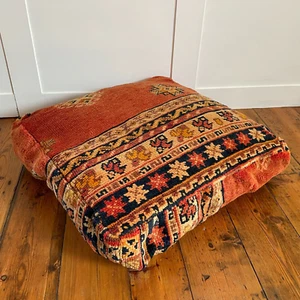Vintage Kelim Boden Kissen Pouf Fußhocker Teppich Marokkanisch Handgewebt Stofftiert - Bild 1 von 17