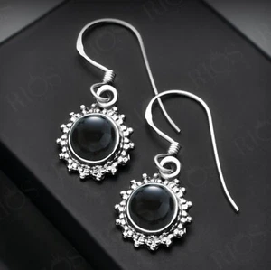 925 Sterling Silver Natural Black Onyx Earrings Drop Dangle Ear Hook Gift Boxed - Picture 1 of 5