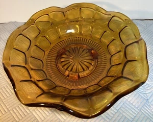 Stunning Footed Amber Mid Century Trinket Dish Bowl Wave Edge - Picture 1 of 10