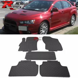 Fit 08-17 Mitsubishi Lancer Heavy Duty Floor Mats Front Second Row Black Latex - Picture 1 of 9