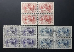 SPAIN: 1907 Unlisted Madrid Industrial Exposition. 3 Dated Blocks of 4 AS SHOWN - Picture 1 of 4