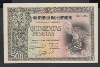 España 500 Pesetas 21-10-1940 VF P. 124, Billete, Circulado Foto 1 de 2