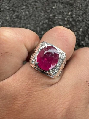 Natural Ruby 8x10mm 18k White Gold  Wedding Ring For Men's Valentine Gift #6332 - Image 1 of 4