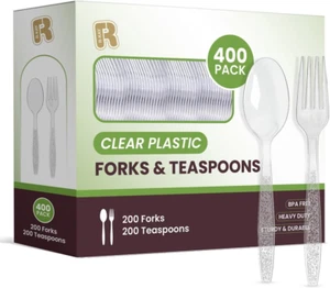 400 Count Plastic Silverware Heavy Duty - Clear Plastic Forks and Spoons Set -BP - Picture 1 of 12
