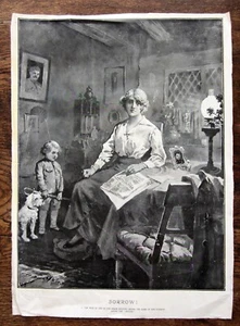 WW1 ¡Dolor! Esposa Pérdida Niño Perro Propaganda Grande 52x38cms Estampado Antiguo ESCASO - Imagen 1 de 9