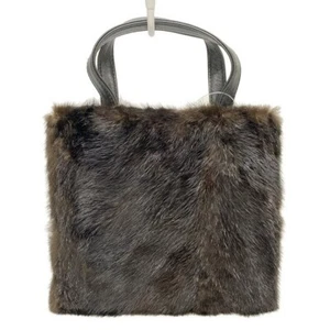 Auth LOEWE - Black Dark Brown Nappa Leather Fur Tote Bag - Picture 1 of 20