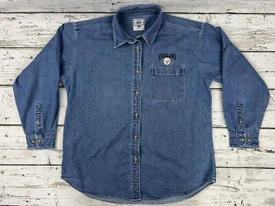 Vintage Lee Sport NFL Pittsburgh Steelers Women's Denim Button Up Jacket - Large - Imagem 1 de 4