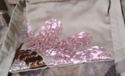 Cartera Bandolera Beige Algodón Cartera con Roscado Rosa Flor Diseño Bolso Foto 1 de 4