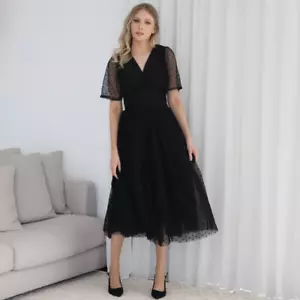 Sylvia Polkadot Tulle Mesh Midi Skirt - Black - Picture 1 of 6