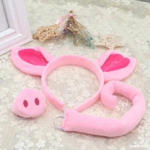 3-Piece Set Animal Pig Ears Nose and Tail Costume Outfit Fancy Dress Accessory - Picture 1 of 7