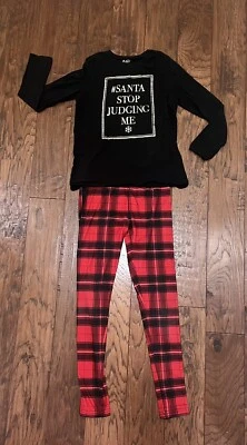 Justice/Place Niñas XL Vacaciones Santa Navidad Cuadros Rojo Legging Camisa Negra B#3 Foto 1 de 4