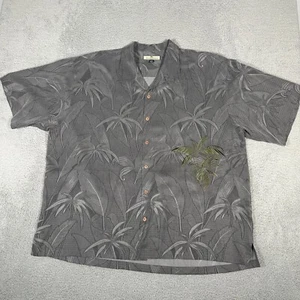 Camicia Tommy Bahama uomo 2XL grigia stampa palma 100% seta hawaiana bottoni passante - Foto 1 di 6